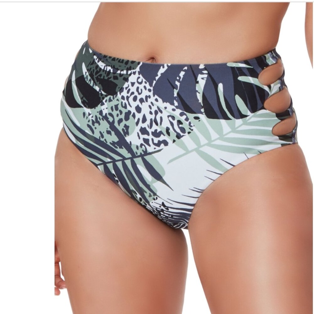 Bar III MULTI Tropical-Print Cutout Bikini Swim Bottom US Small